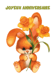 Gif joyeux anniversaire fleurs lapin